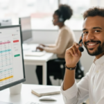 homme au téléphone devant son ordinateur