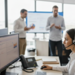 femme devant son ordinateur dans un open space