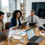 groupe de personnes qui analysent des résultats en salle de réunion