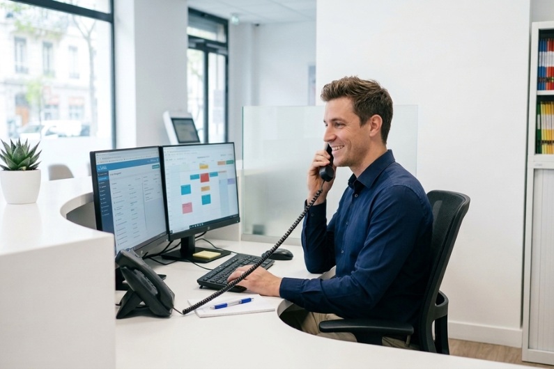 Secrétaire homme au téléphone