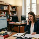 Secrétaire juridique qui répond au téléphone dans un cabinet