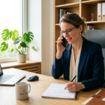 Secrétaire téléphonique téléphonant en toute confidentialité