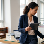 Femme avocate qui répond au téléphone